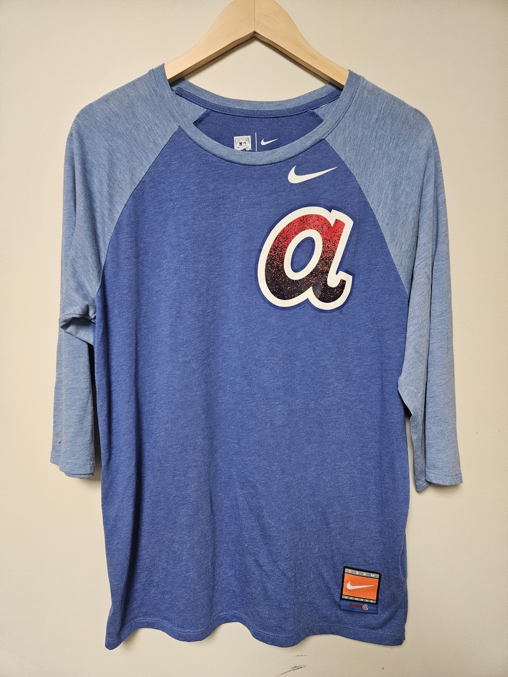 Nike Blue Atlanta Braves Raglan 3/4 Sleeve Tee